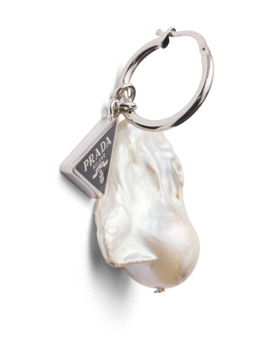 Prada White Metal And Pearl Earrings
