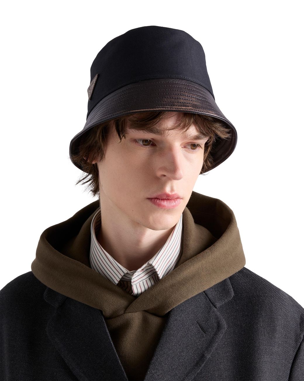 Prada Black Technical Cotton And Leather Bucket Hat for men