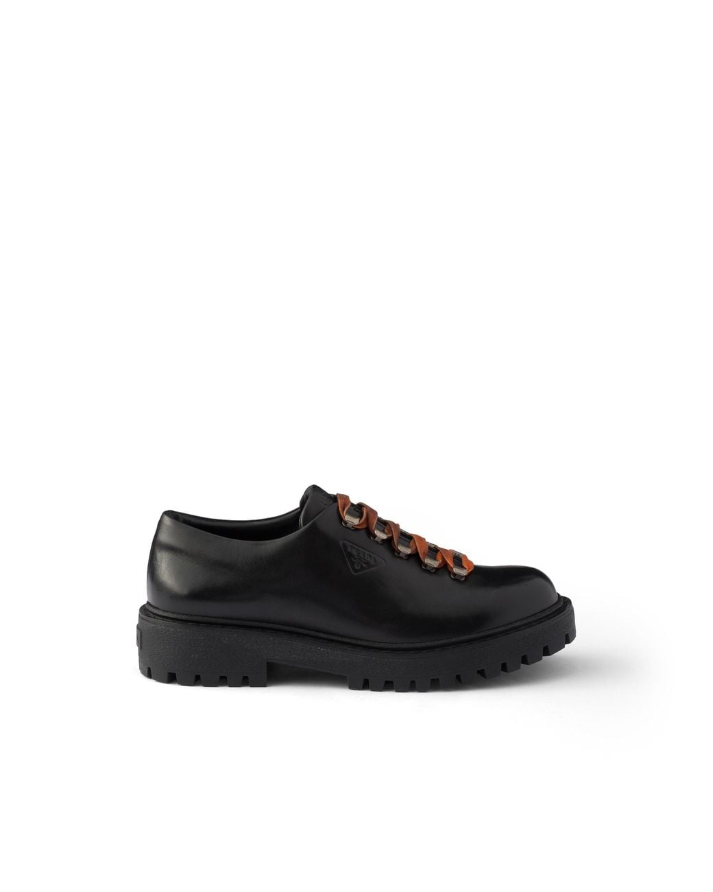 Prada Black Aged Leather Lace-Up Shoes for men