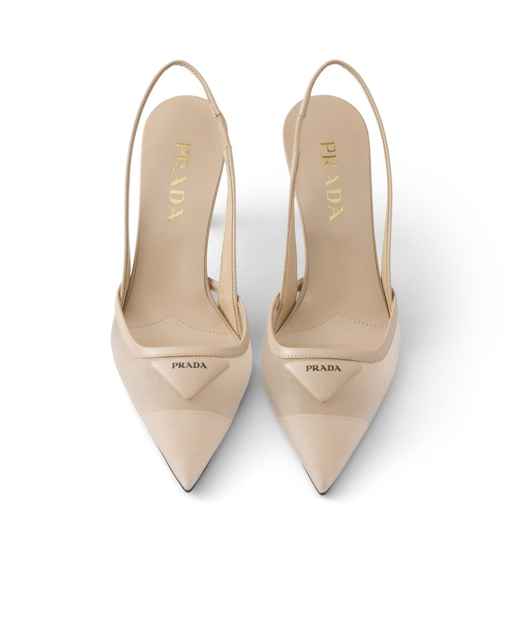Prada White Mesh Fabric Slingback Pumps, Travertine Stone