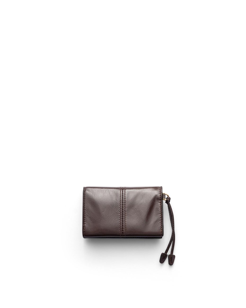 Prada Brown Leather Card Holder With Flap, Dark