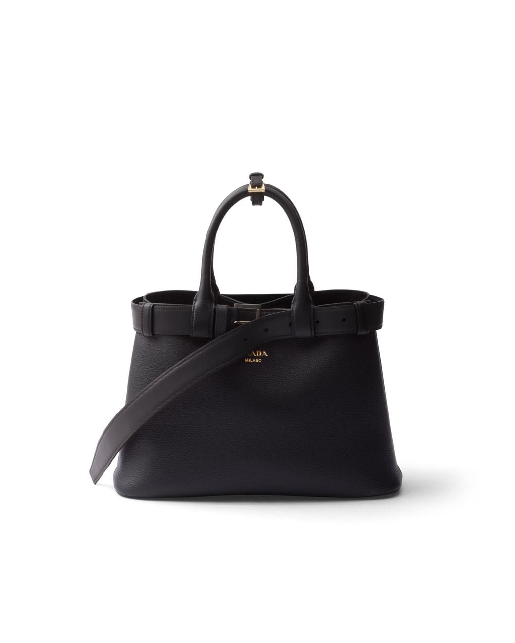 Prada Black Buckle Small Leather Handbag With Belt