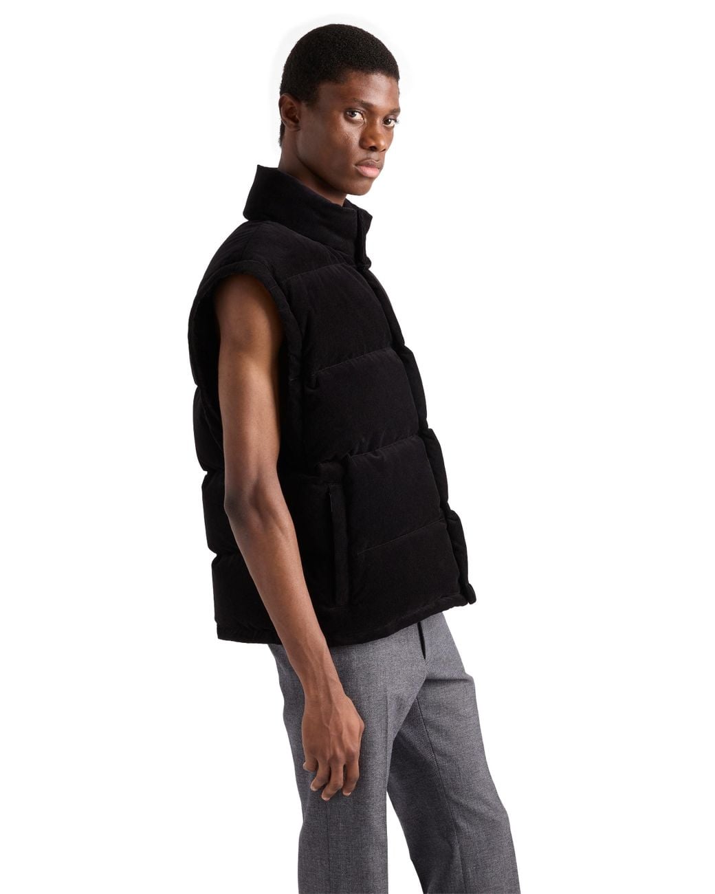 Prada Black Medium-Weight Corduroy Down Jacket for men