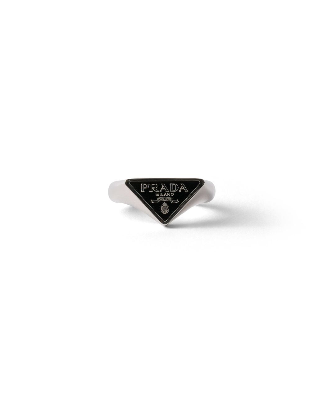 Prada White Enameled Metal Ring, Steel/ Size for men