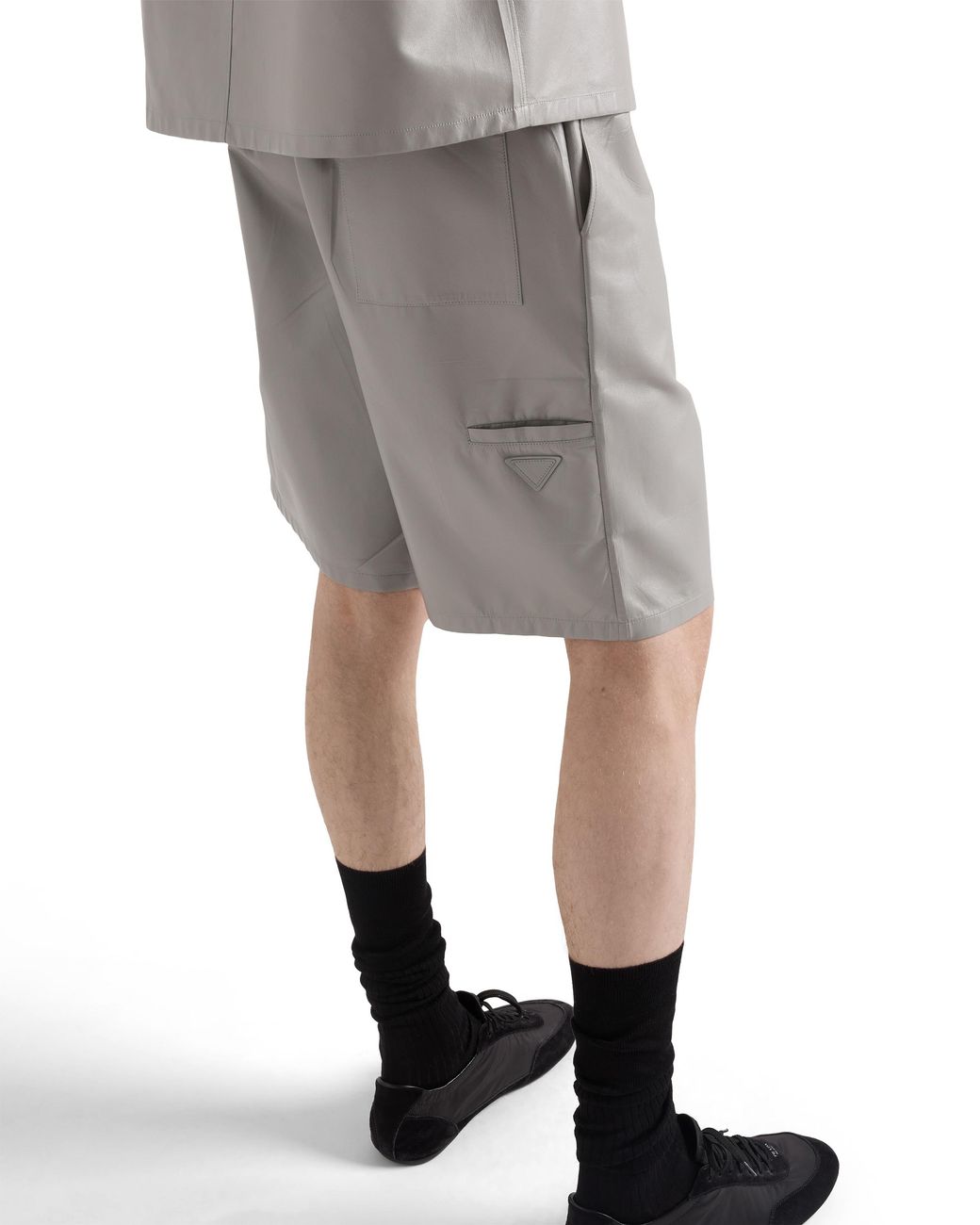 Prada Gray Leather Bermudas, Granite for men