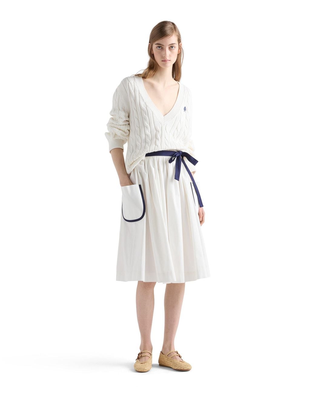 Prada White Slubbed Toile Skirt