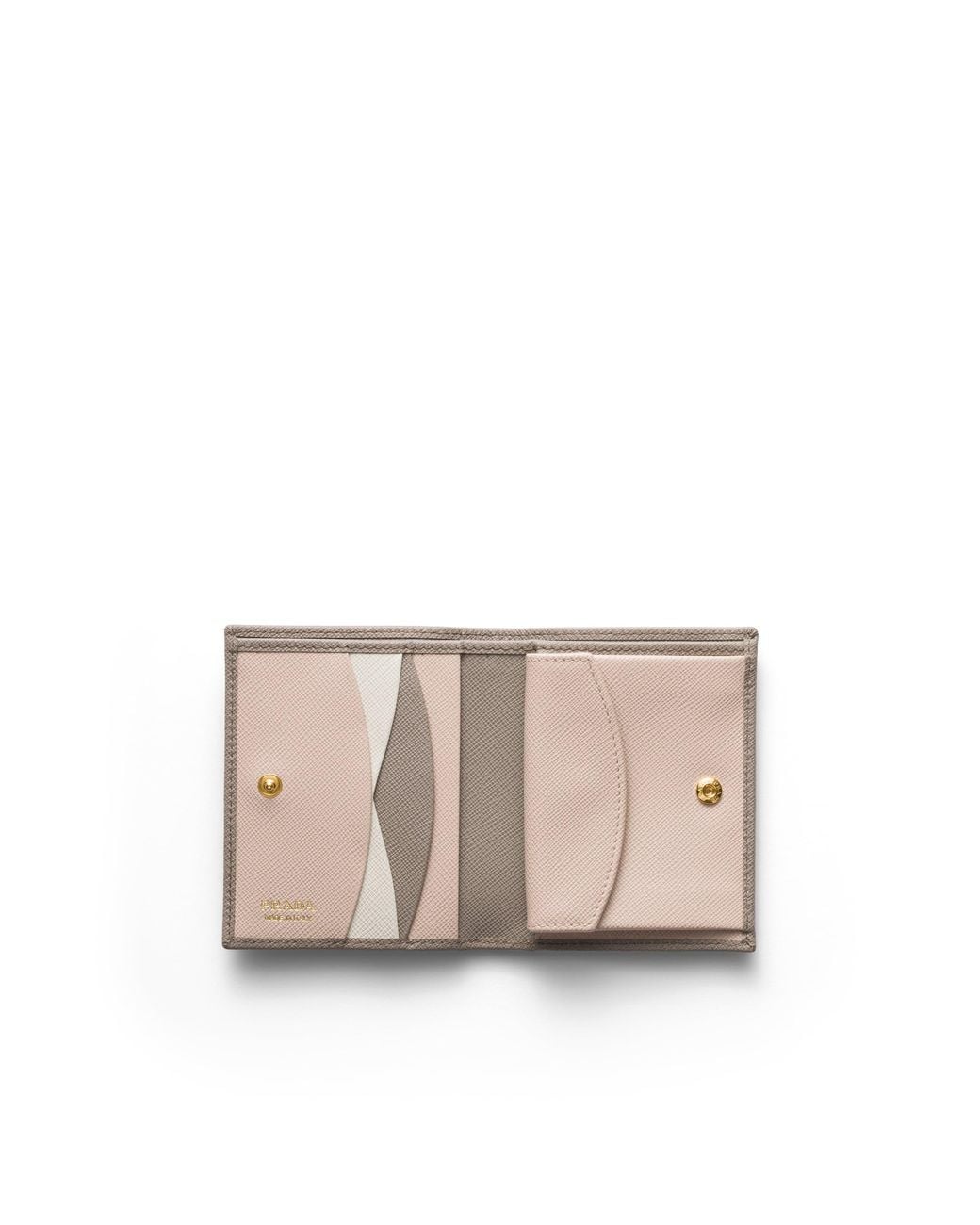 Prada White Small Saffiano Leather Wallet, Clay/Water Lily