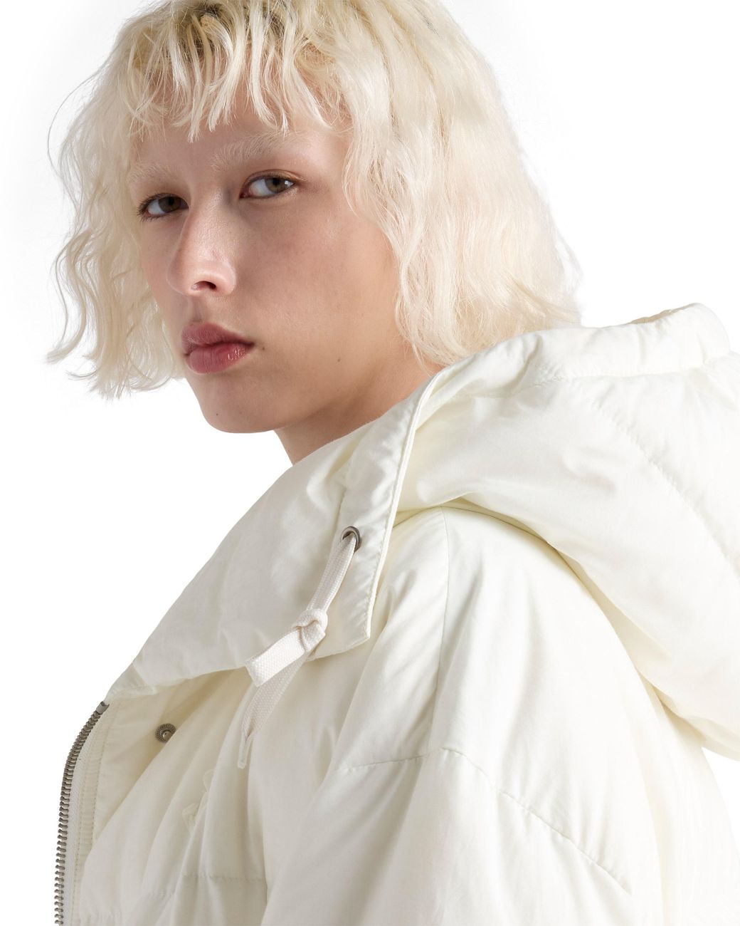 Prada White Medium-Weight Hooded Soft Fabric Down Jacket