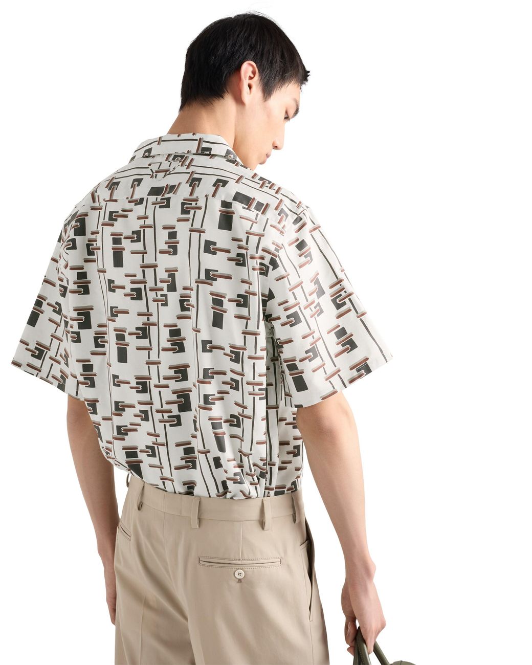 Prada White Printed Cotton Blend Shirt, Natural/Burgundy for men