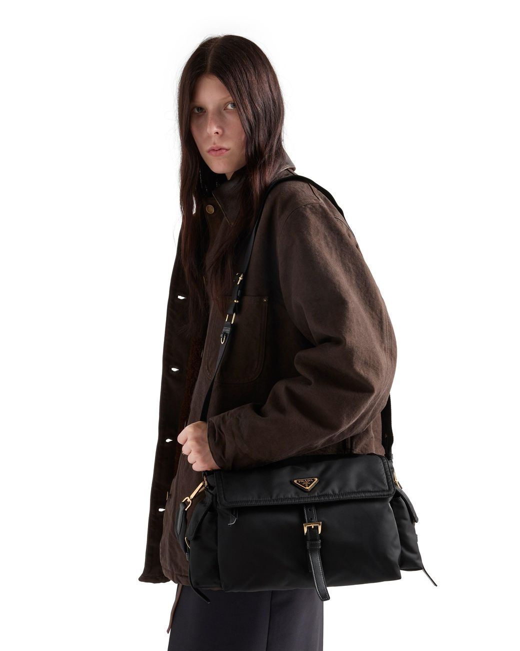Prada Black Explore Large Re-Nylon Shoulder Bag With Flap