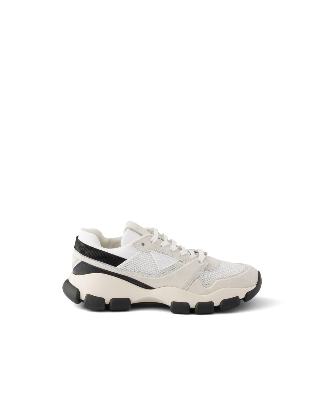 Prada White Mesh Fabric And Suede Sneakers