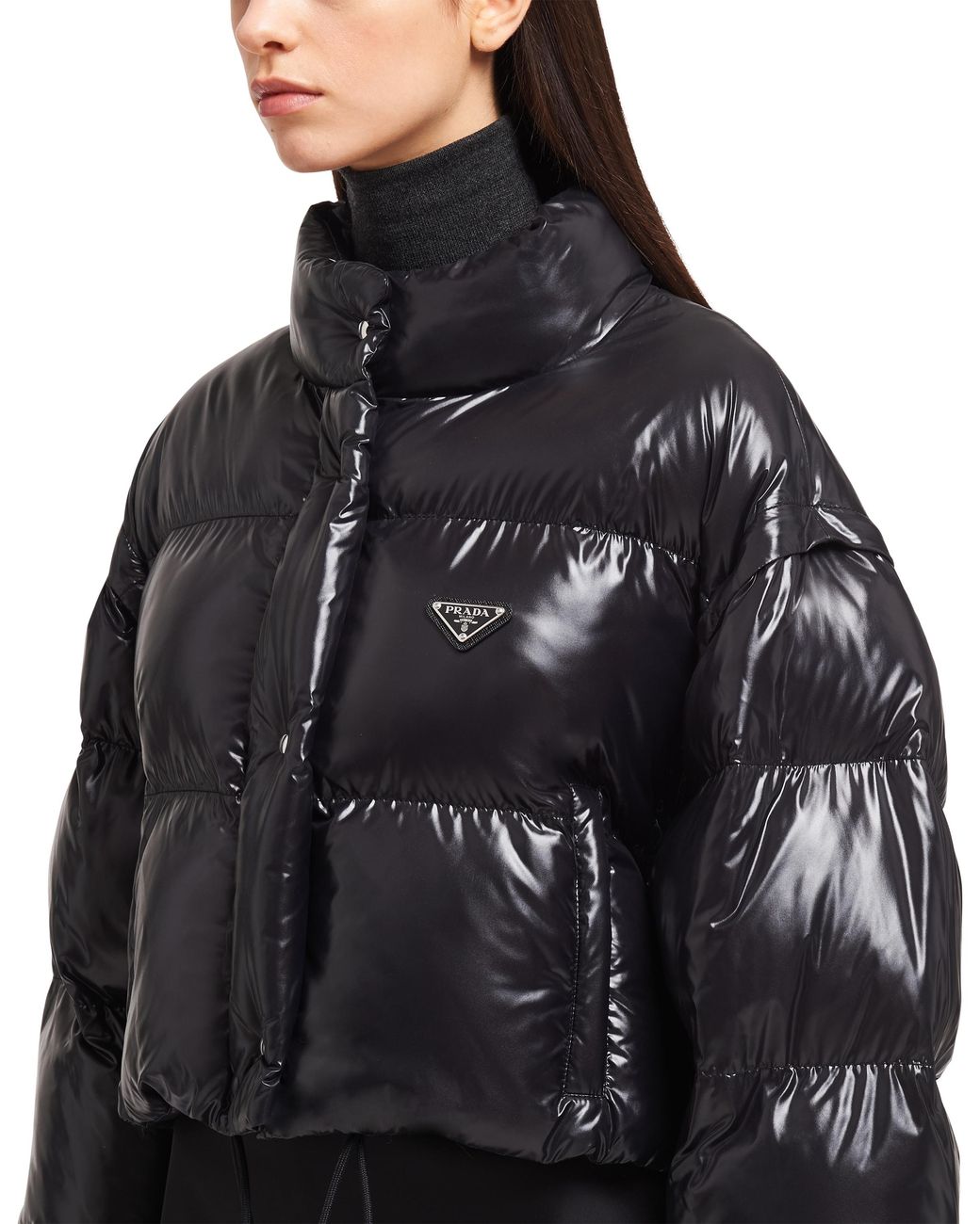 Chaqueta De Plumón Corta Convertible De Re-Nylon, Mujer, Talla Prada de color Black