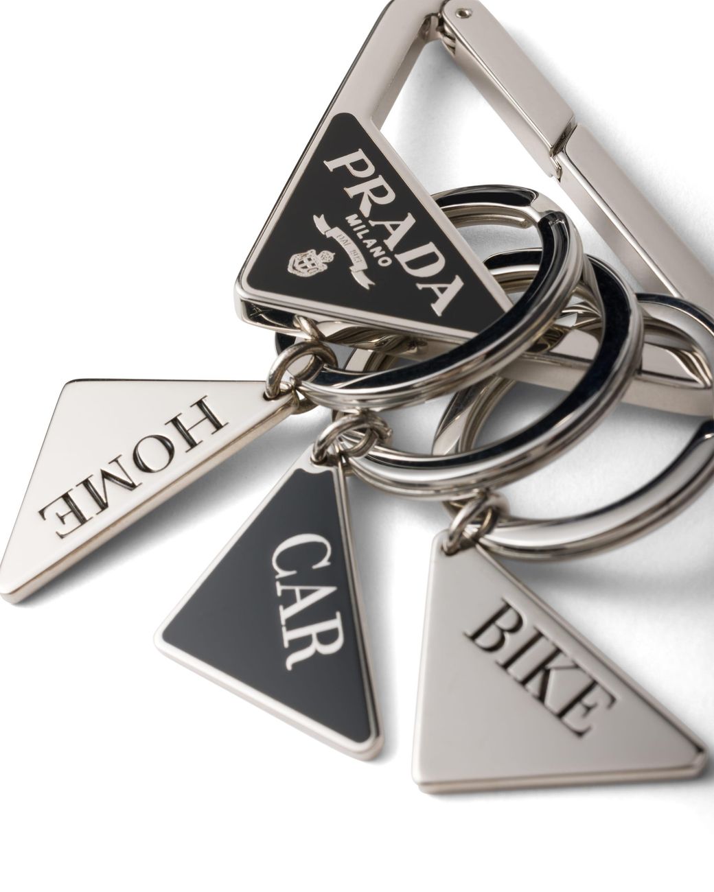 Prada White Metal Keychain for men