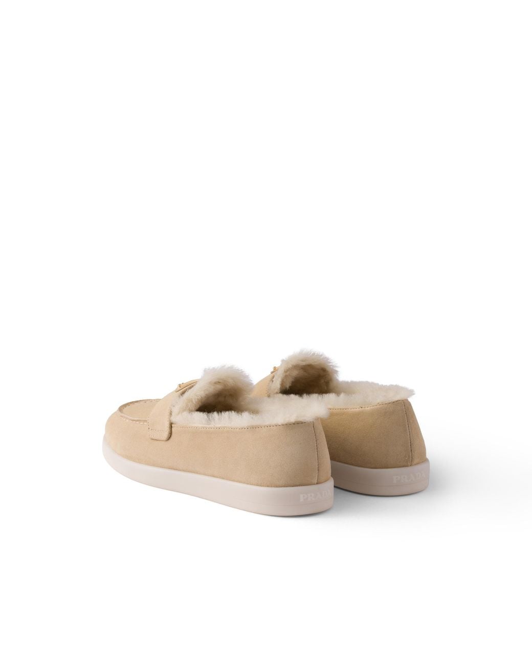 Prada White Suede And Shearling Loafers