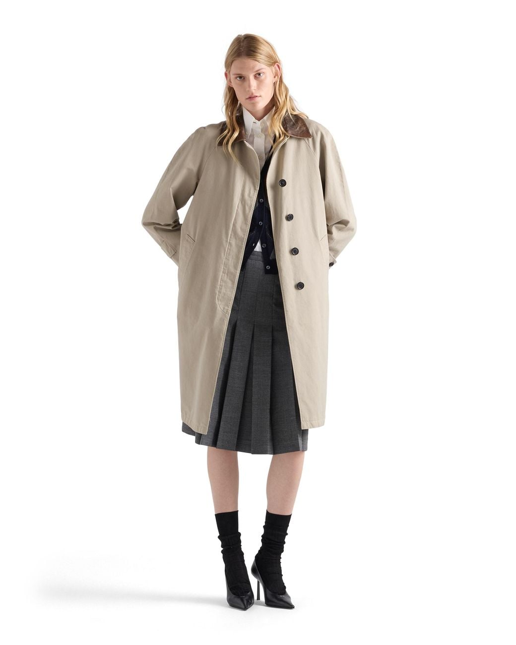 Prada Natural Single-Breasted Old Poplin Coat