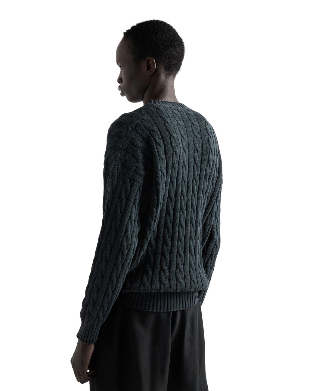 Prada Black Cotton Crew-Neck Sweater for men