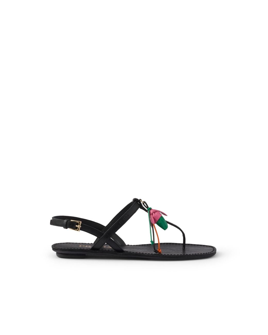 Prada White Antiqued Leather Thong Sandals With Floral Ornament