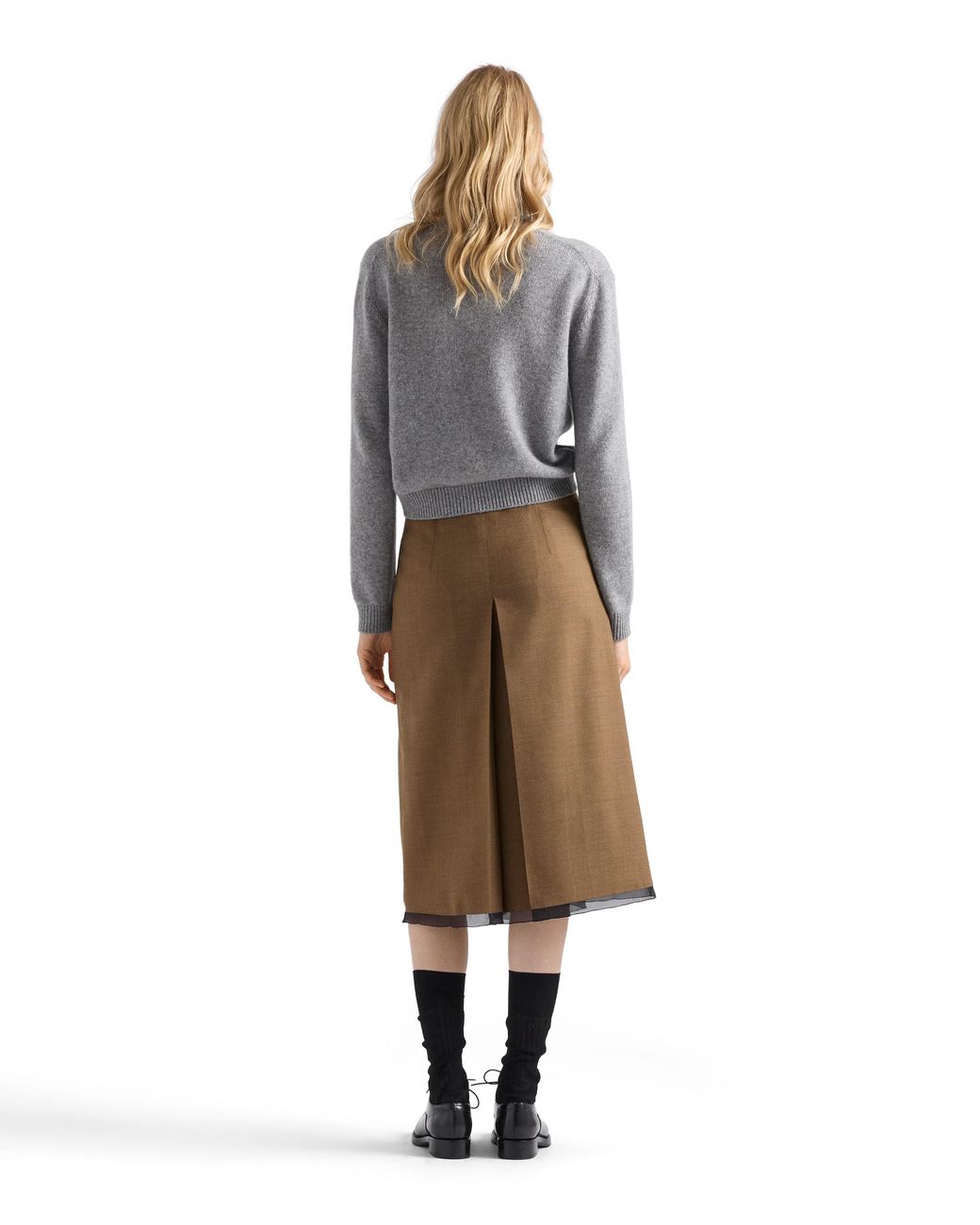 Prada Gray Cashmere Crew-Neck Sweater With Scarf