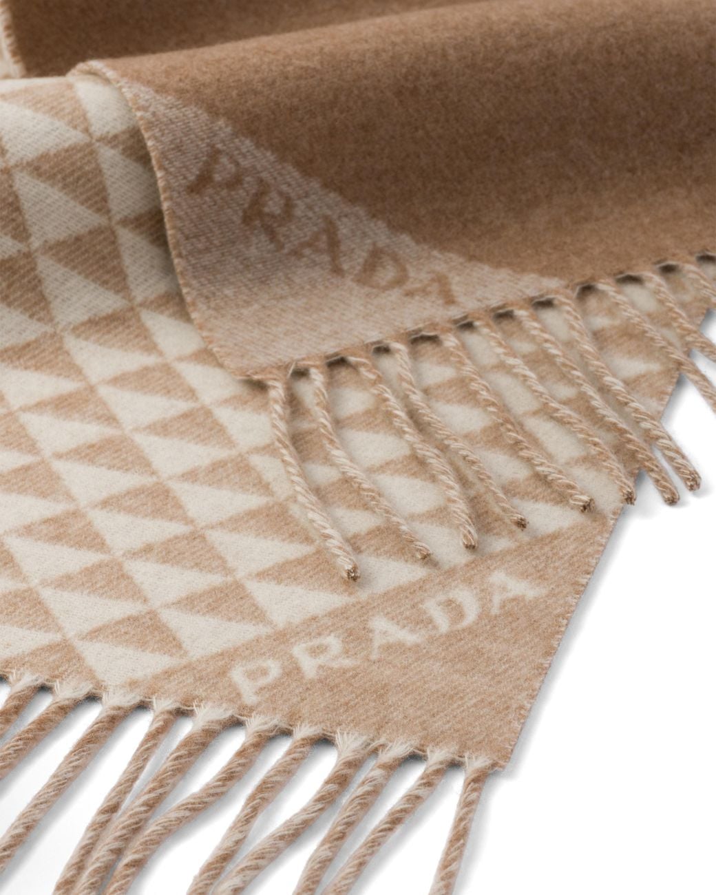 Prada Natural Symbole Double Wool And Cashmere Scarf