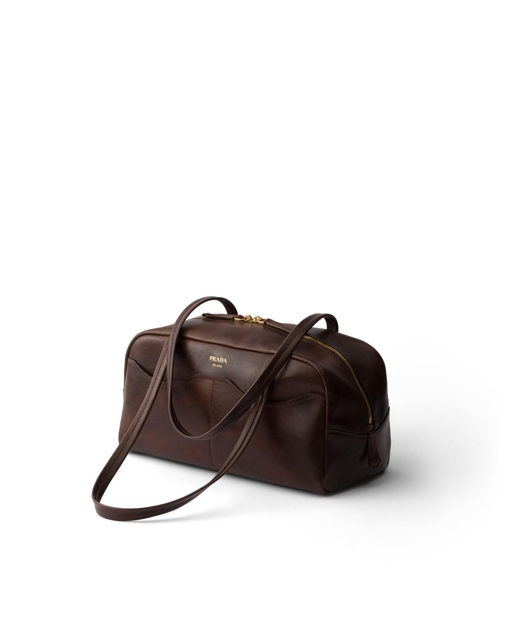 Prada Brown Box Large Antiqued Leather Top-Handle Bag