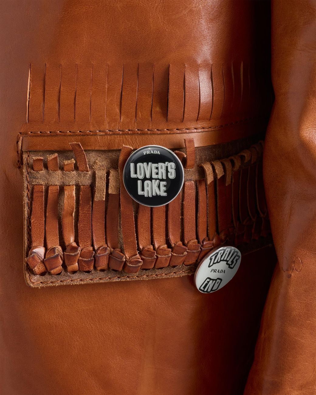 Prada White Enameled Metal Brooches for men