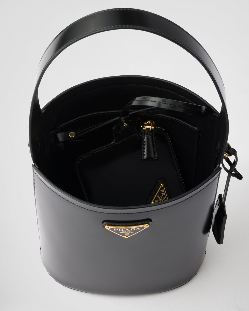 Prada Brushed Leather Mini Bucket Bag in White | Lyst