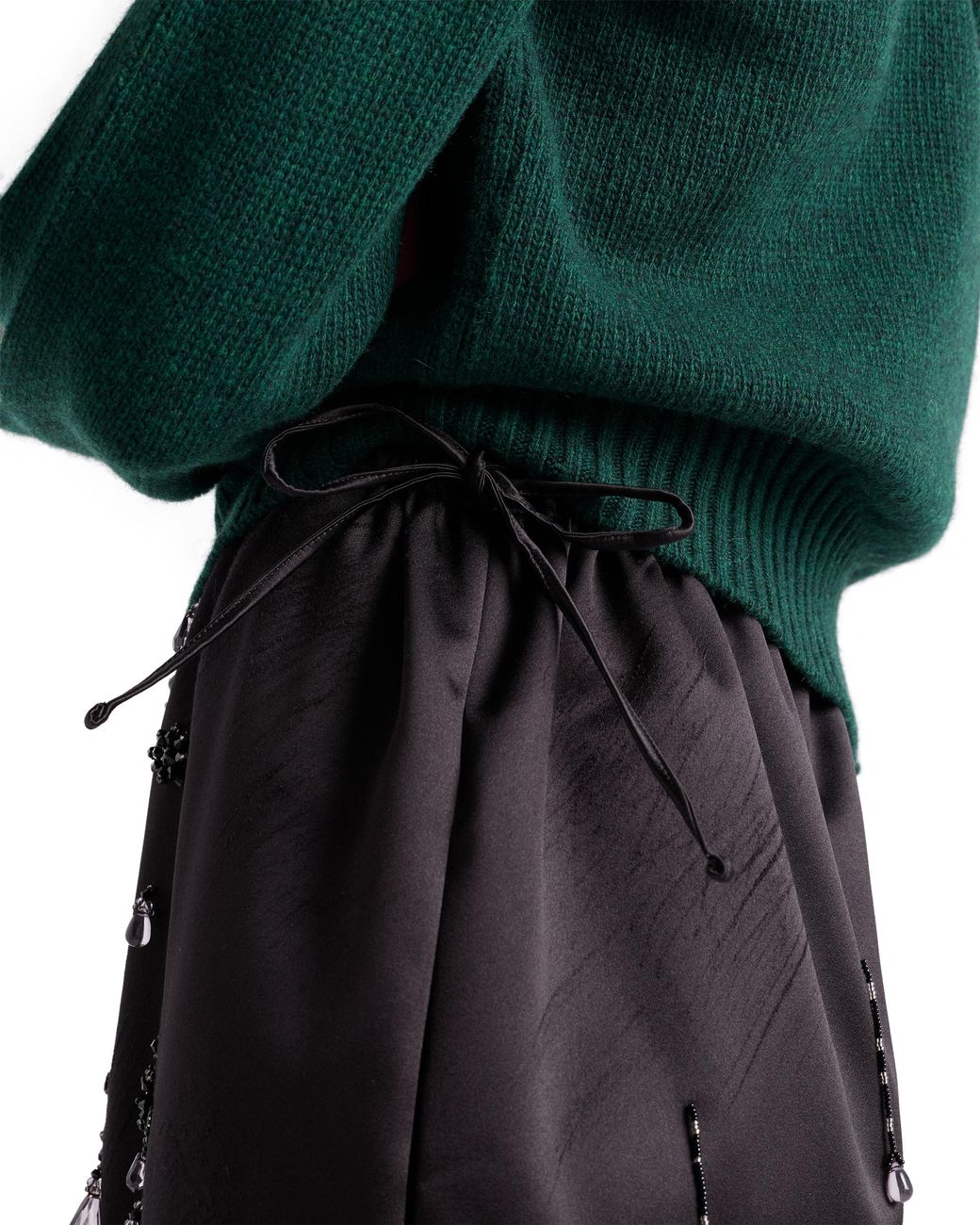 Prada Black Satin Skirt With Embroidery