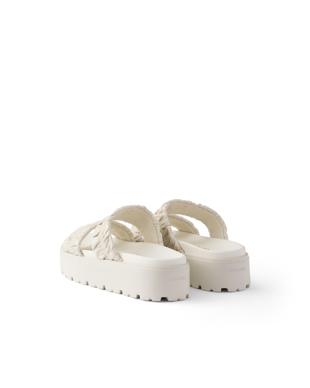 Prada White Matelassé Nappa Leather Flatform Slides
