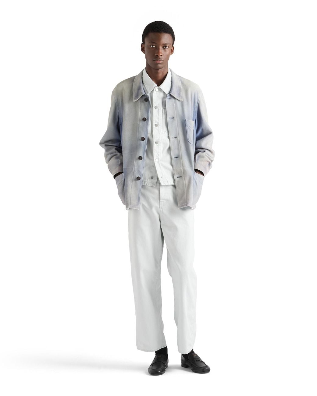 Prada Gray Suede Caban Jacket, Sky for men