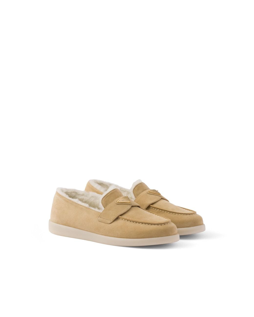 Prada Natural Suede And Shearling Loafers