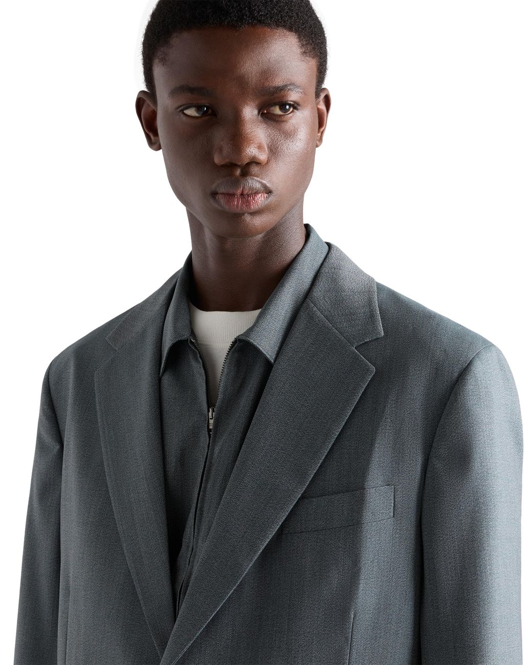 Prada Blue Single-Breasted Wool Jacket for men