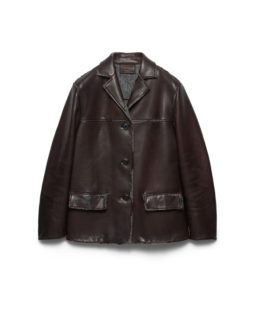 Prada Brown Bonded Nappa Leather And Chevron Shetland Wool Jacket