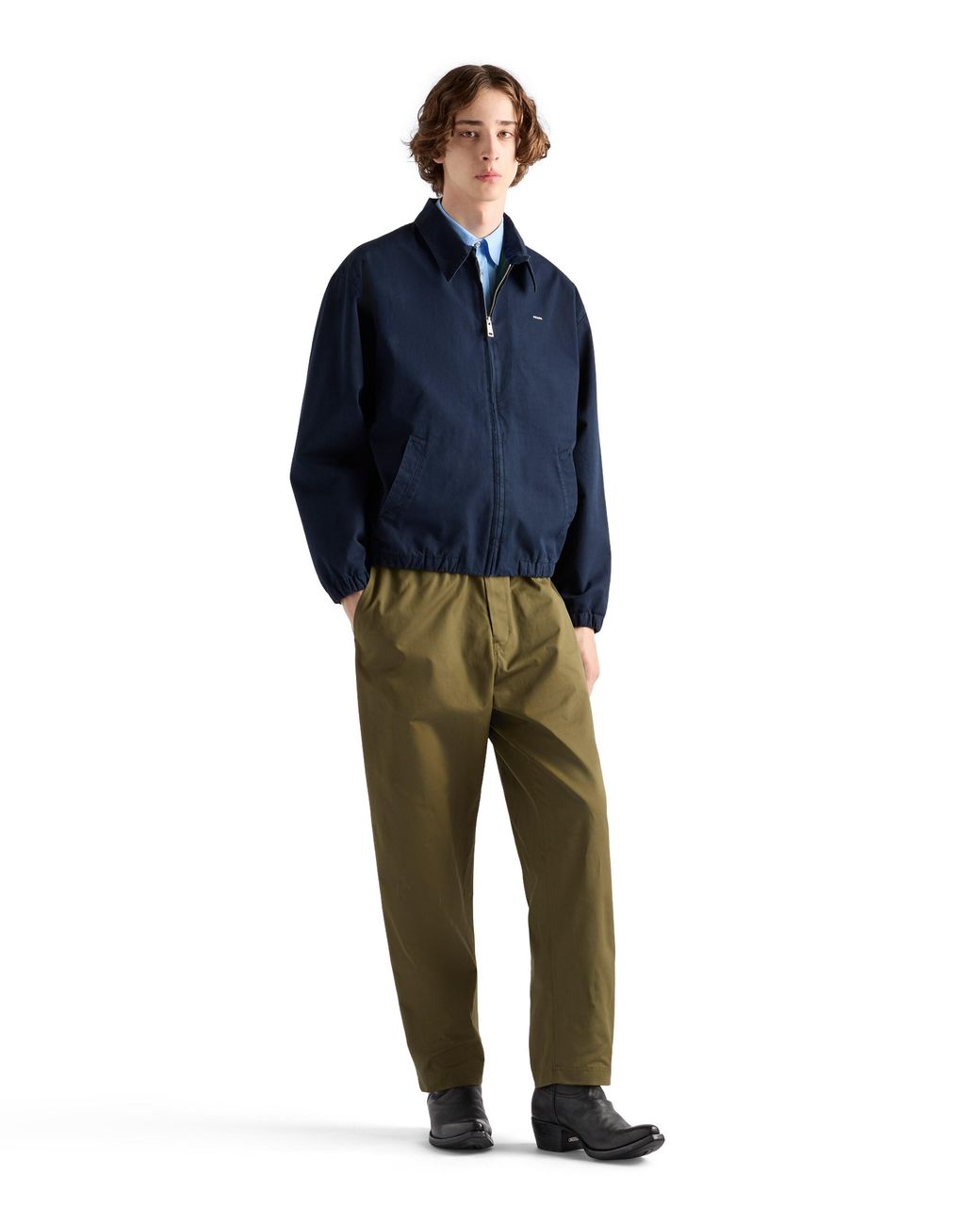 Prada Green Triangle-Logo Patch Elasticated Waistband Trousers for men