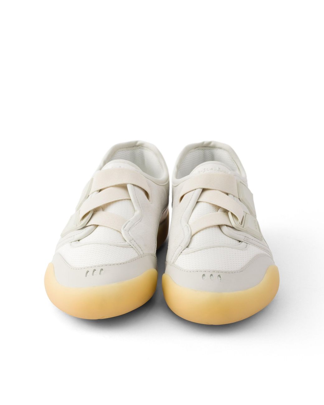 Prada White Speedrock Technical Mesh And Leather Sneakers