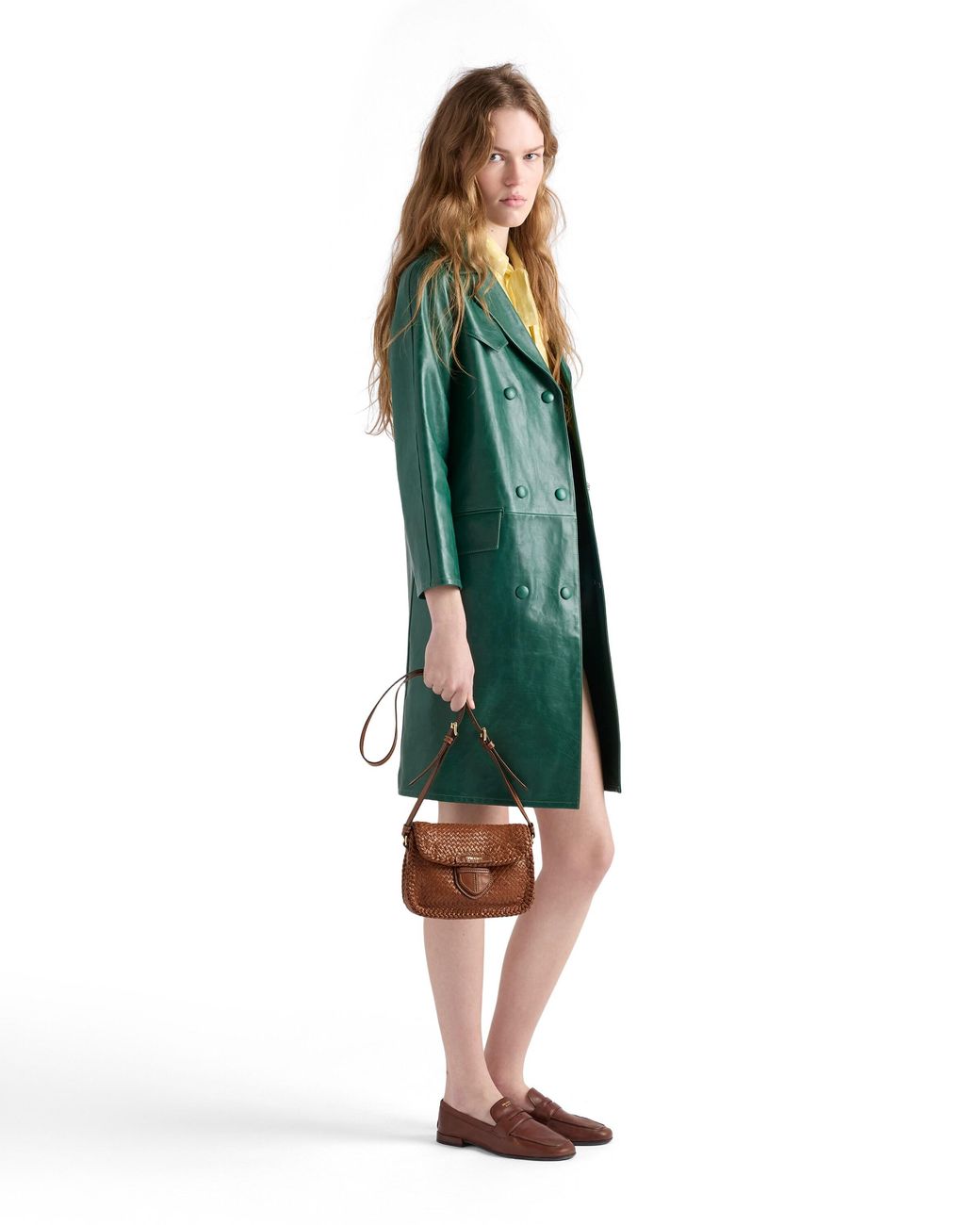 Prada Brown Woven Leather Mini Shoulder Bag, Cognac