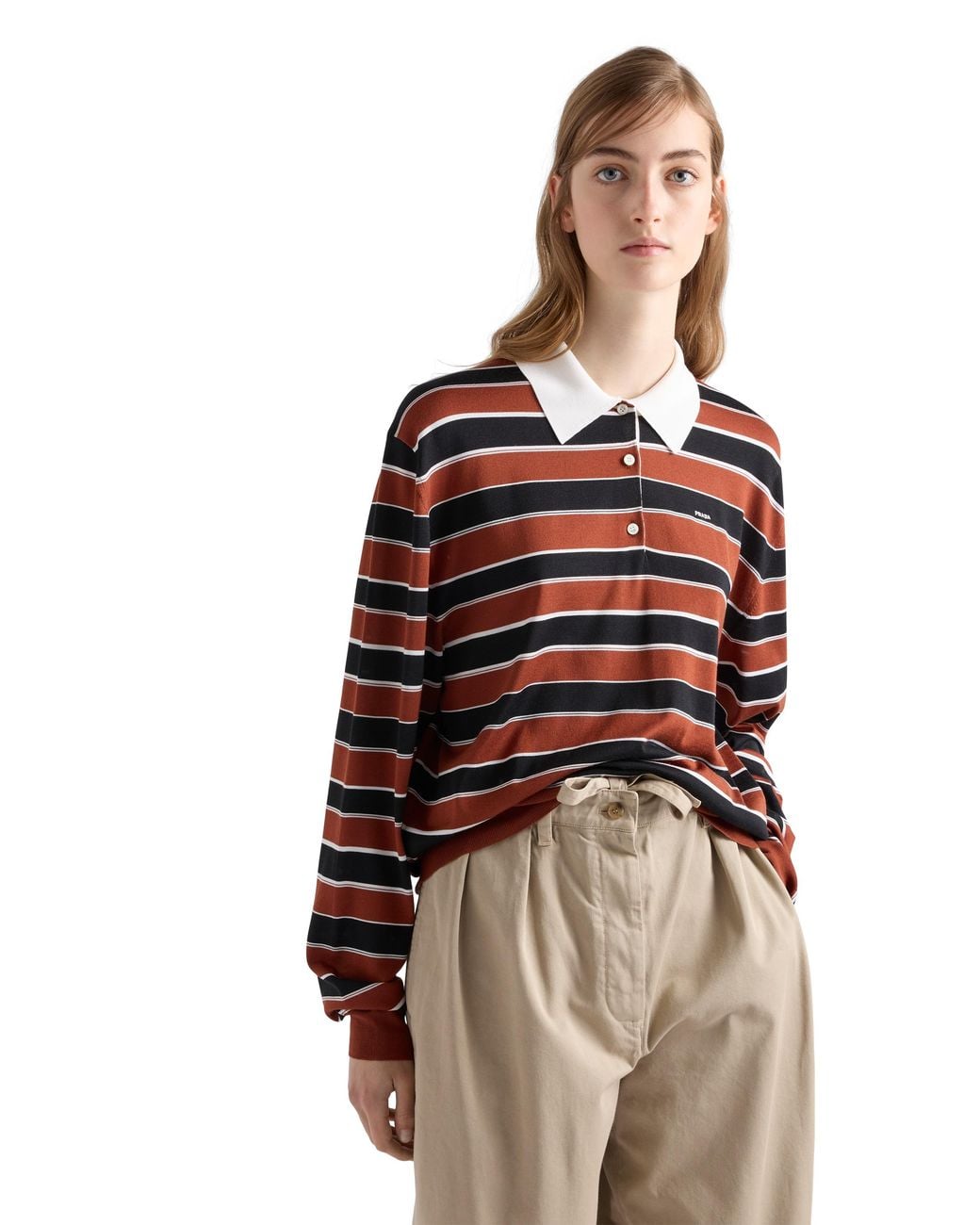Prada Red Striped Silk Polo Shirt