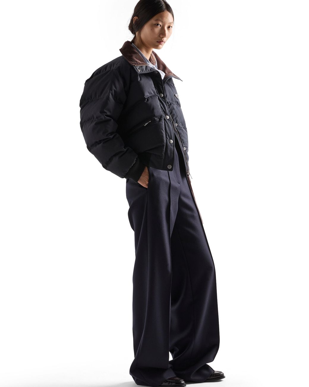Prada Blue Cropped Compact Poplin Down Jacket