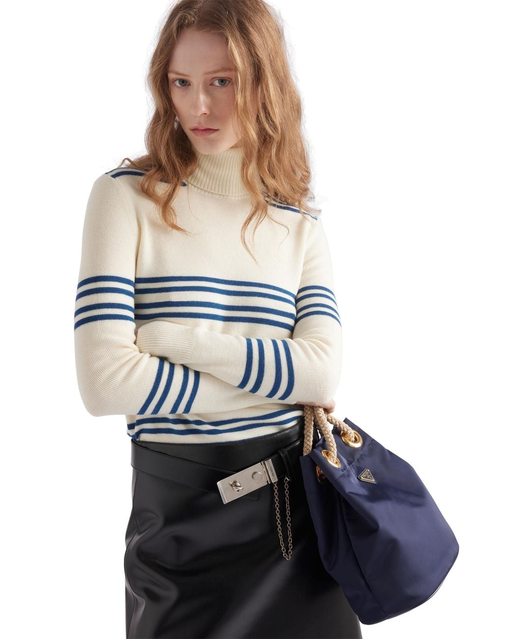 Jersey De Cuello Alto En Lana A Rayas Prada de color White