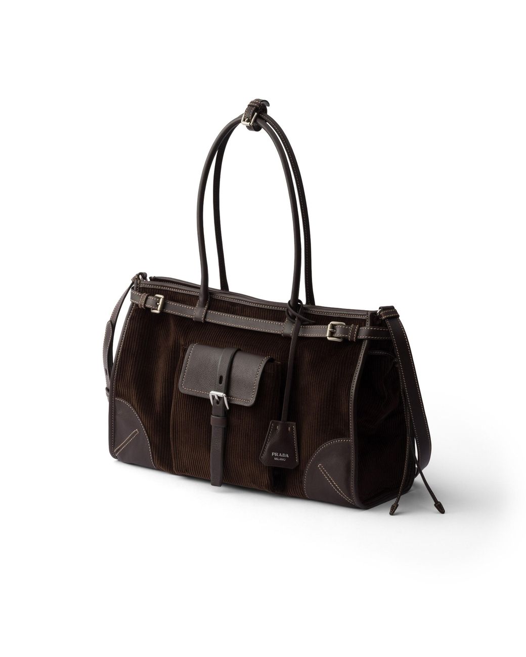 Prada Black Bonnie Large Corduroy And Leather Handbag