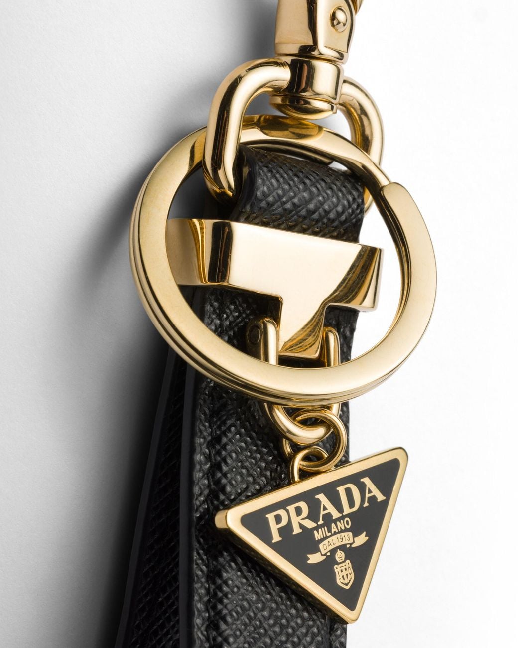 Prada White Saffiano Leather Keychain