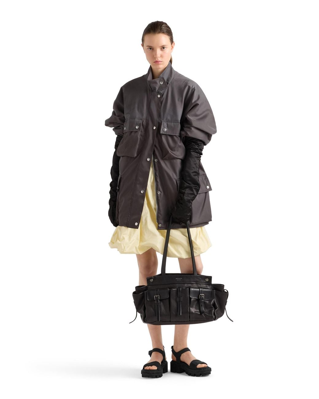 Prada Black Route Large Leather Tote Bag