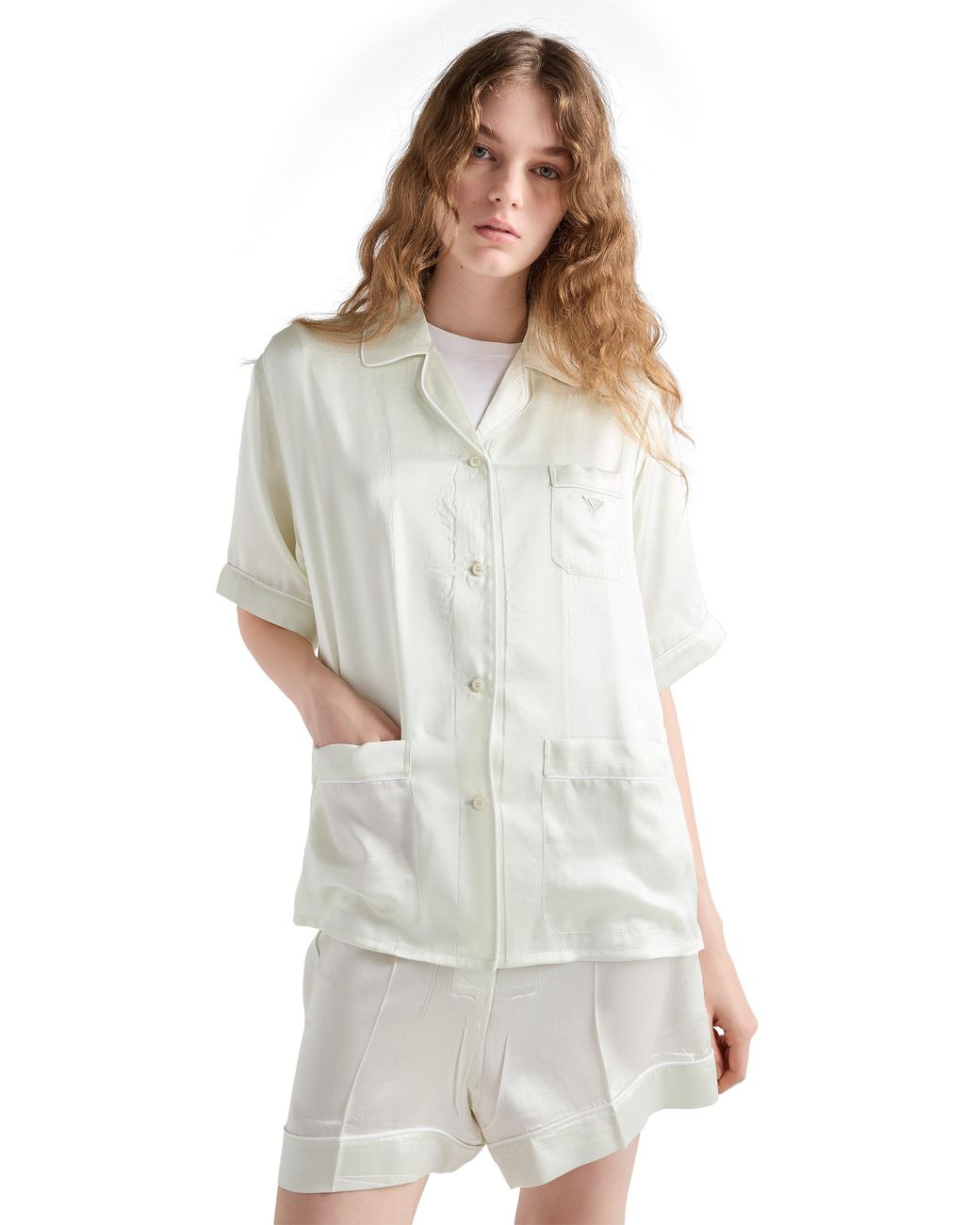 Prada White Vintage-Look Satin Pajamas With Shorts