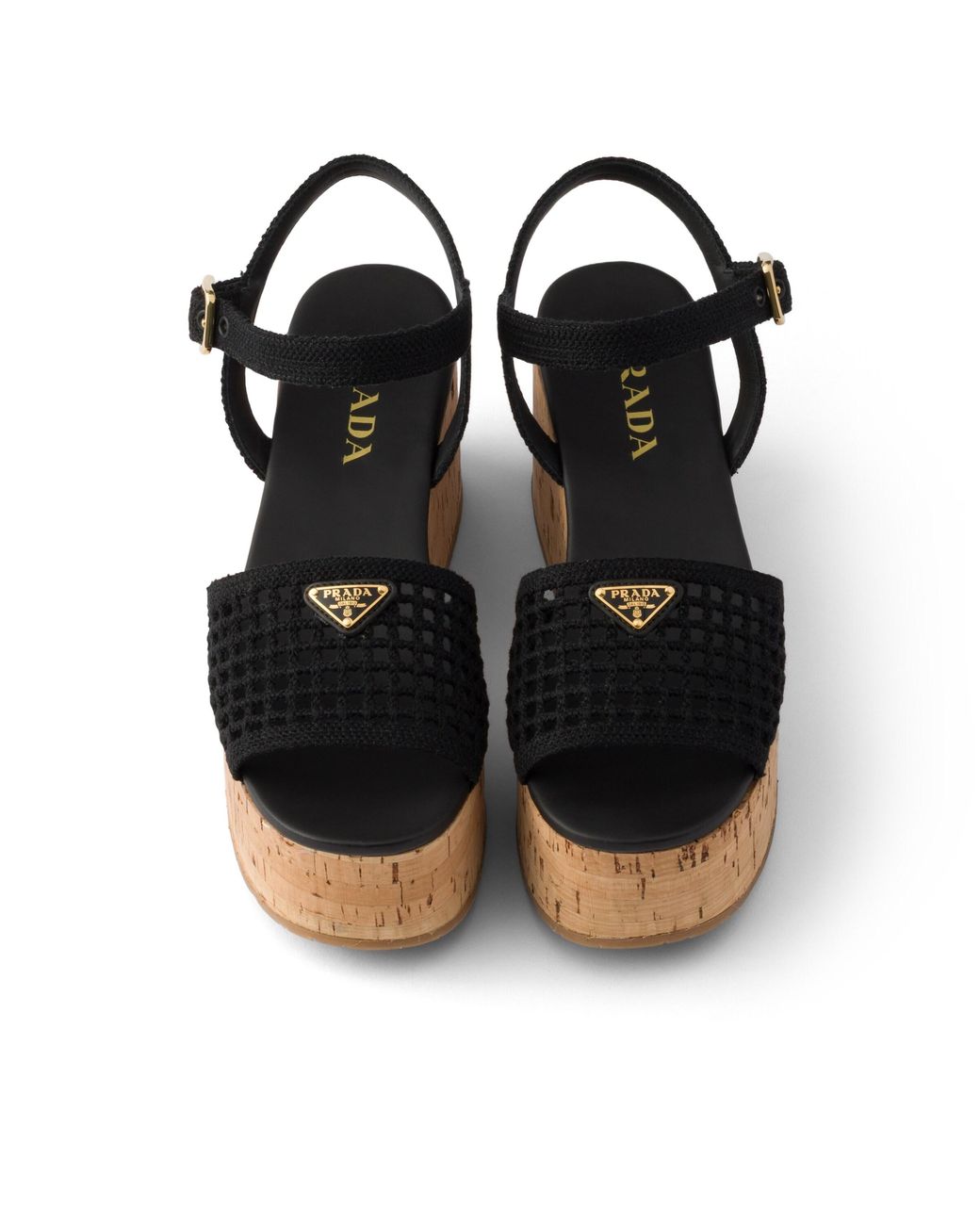 Prada Black Crochet Wedge Platform Sandals, Size 35