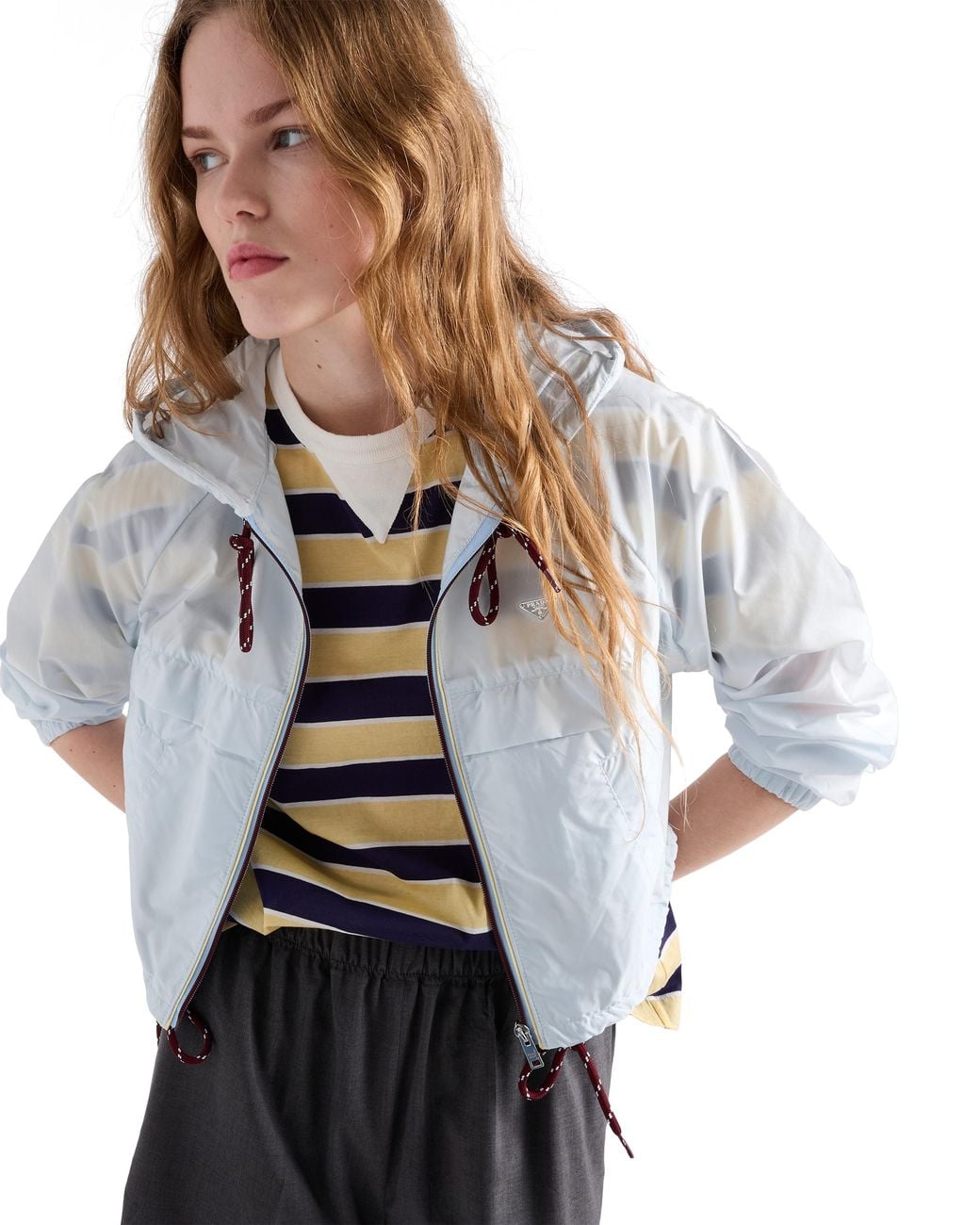 Prada Blue Cropped Re-Nylon Hooded Zip Jacket