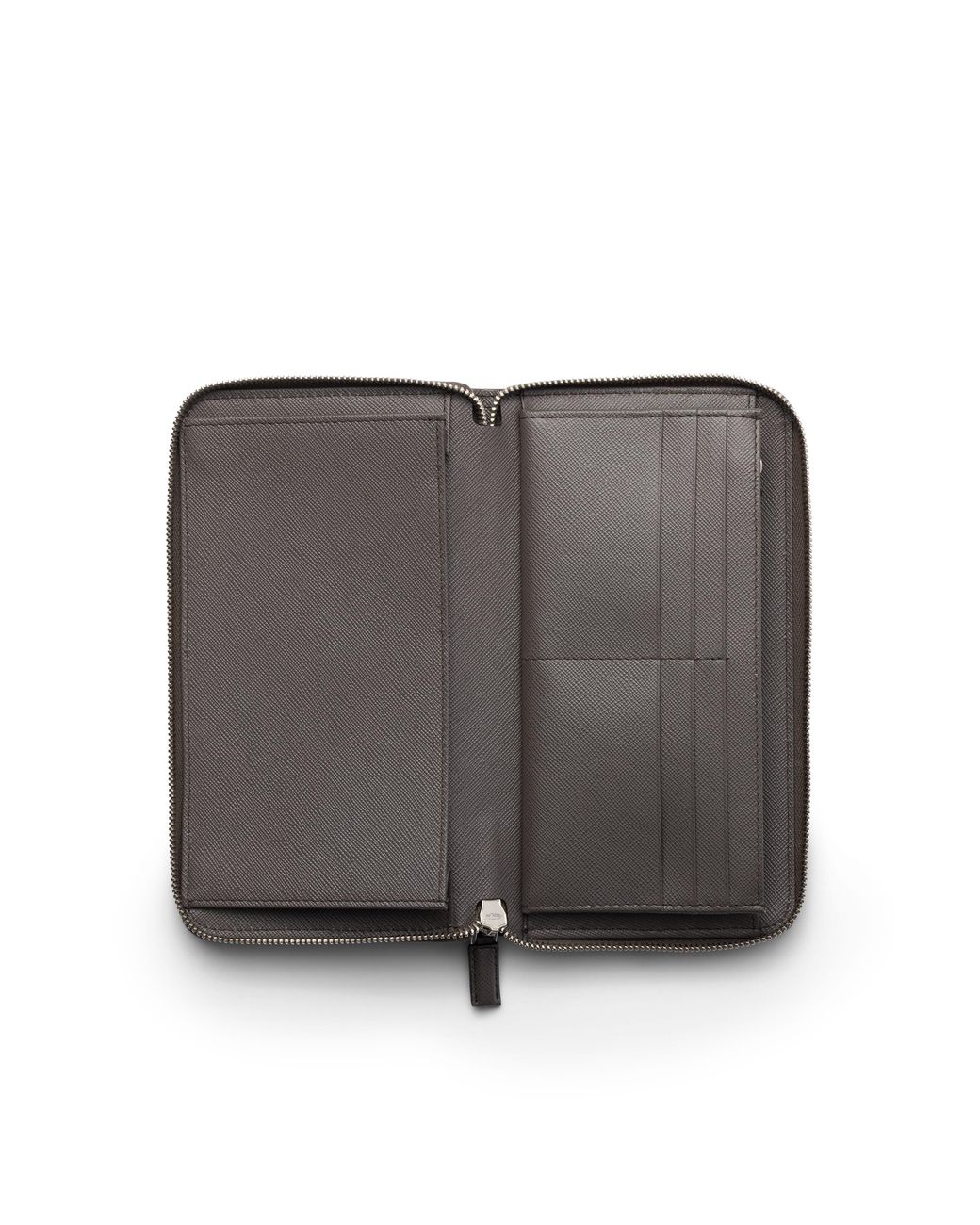 Prada Gray Saffiano Leather Zip Around Wallet for men