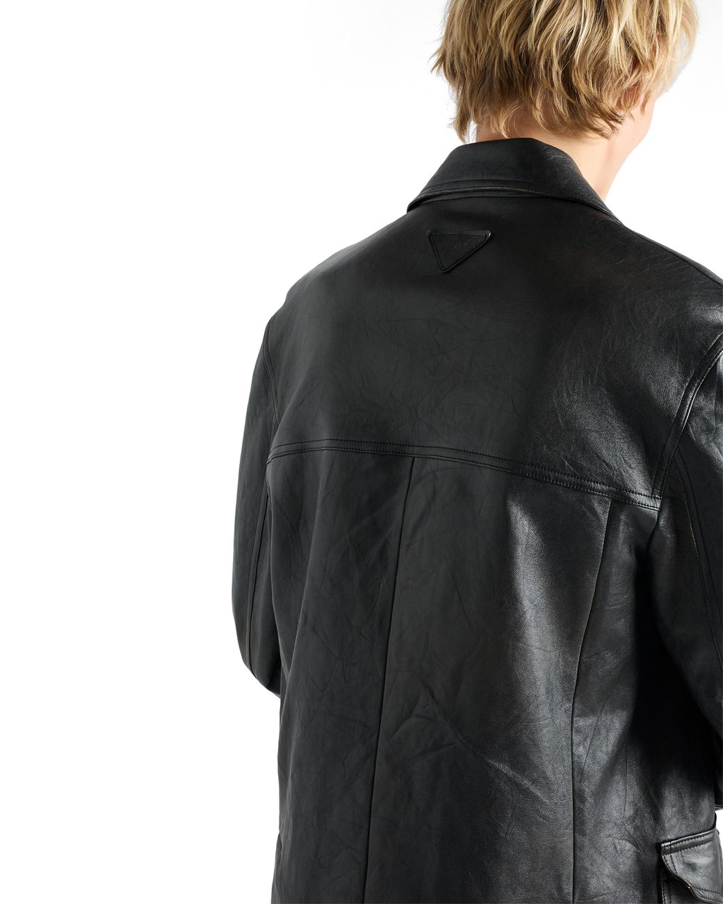 Prada Black Double-Breasted Nappa Leather Caban Jacket for men