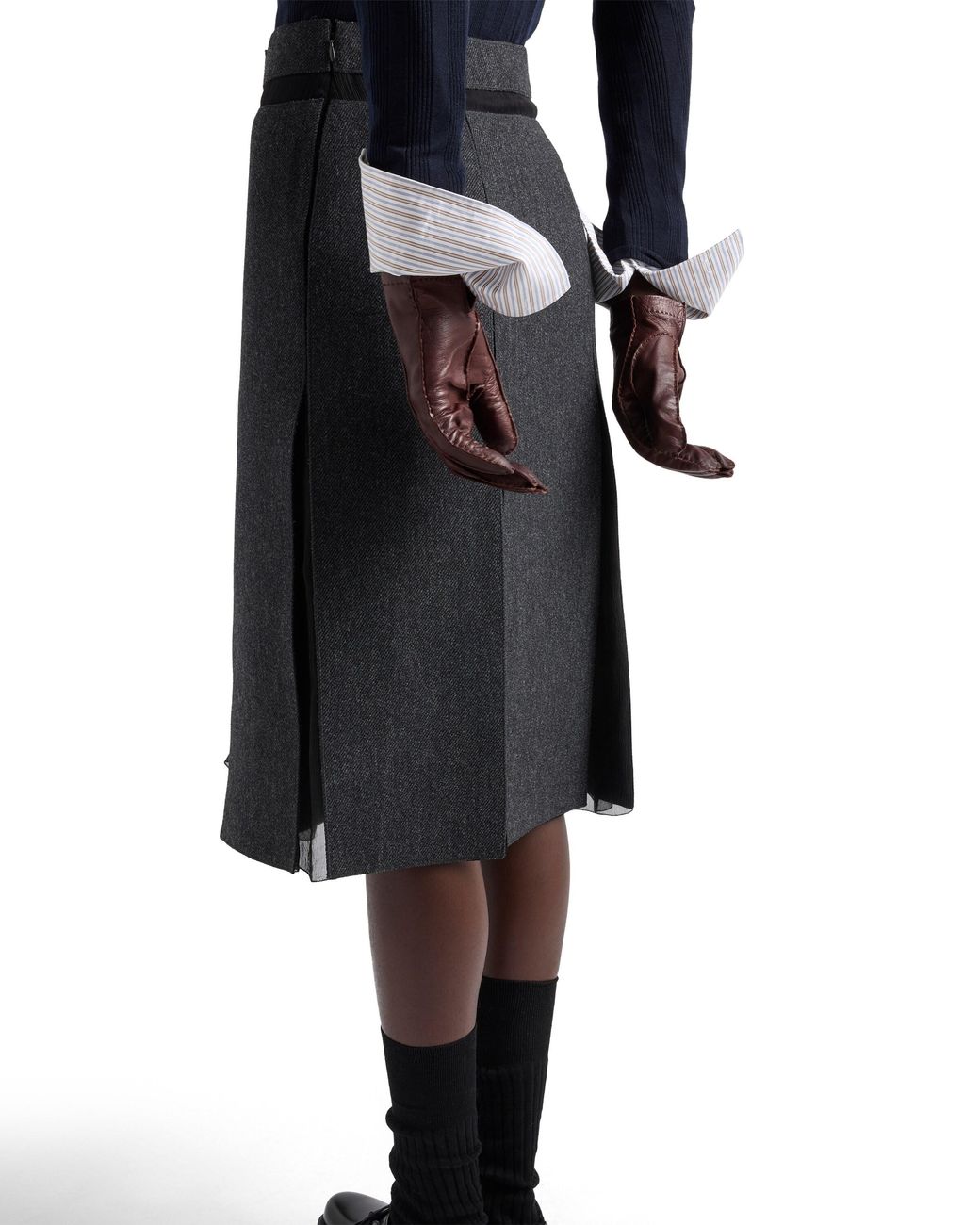 Prada Black Double Wool Midi-Skirt, Slate