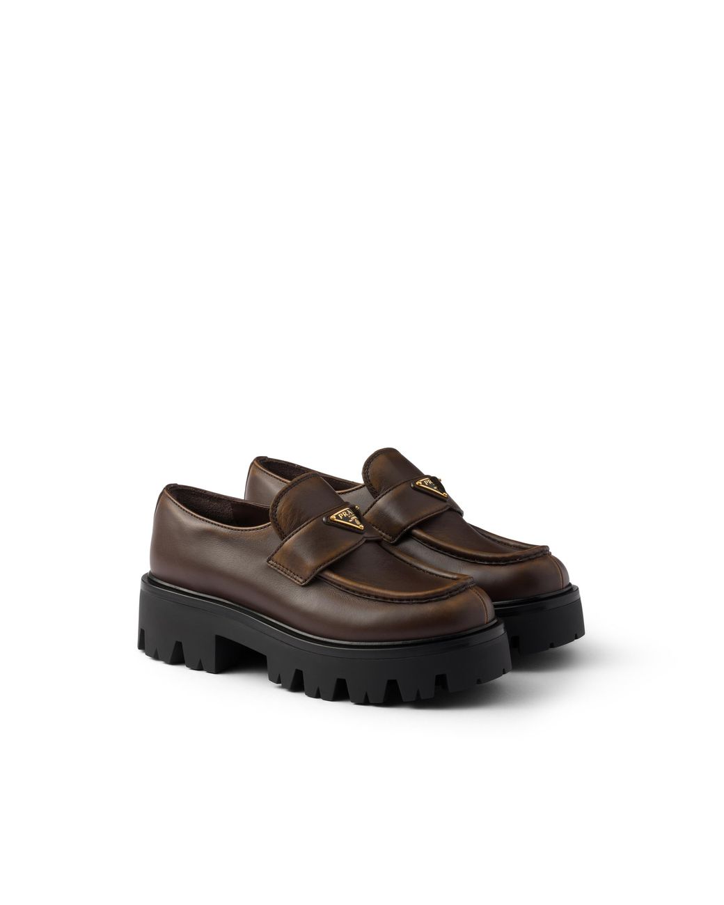 Prada Brown Stride Leather Loafers