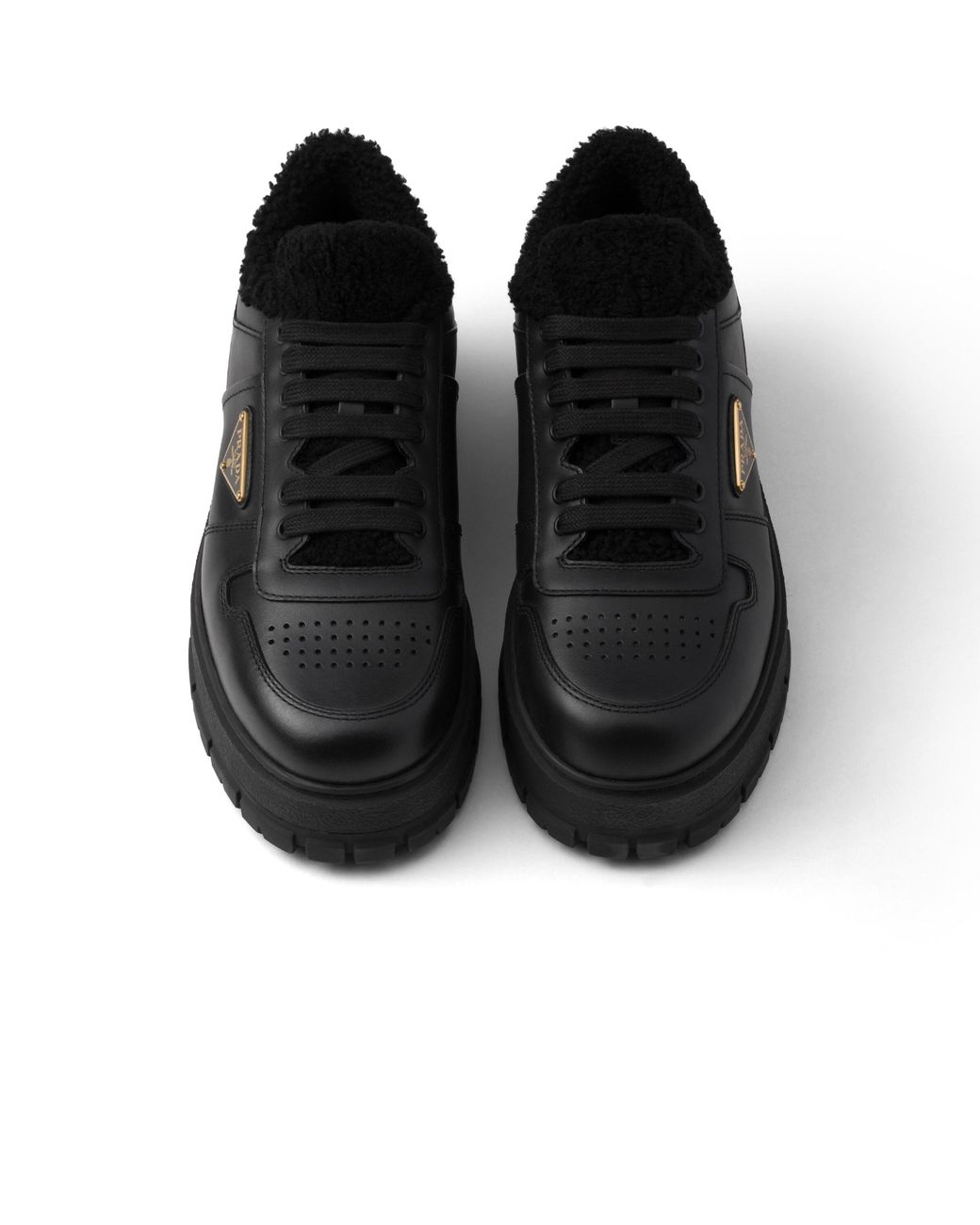 Prada Black Leather Laced Sneakers, Size 6 for men