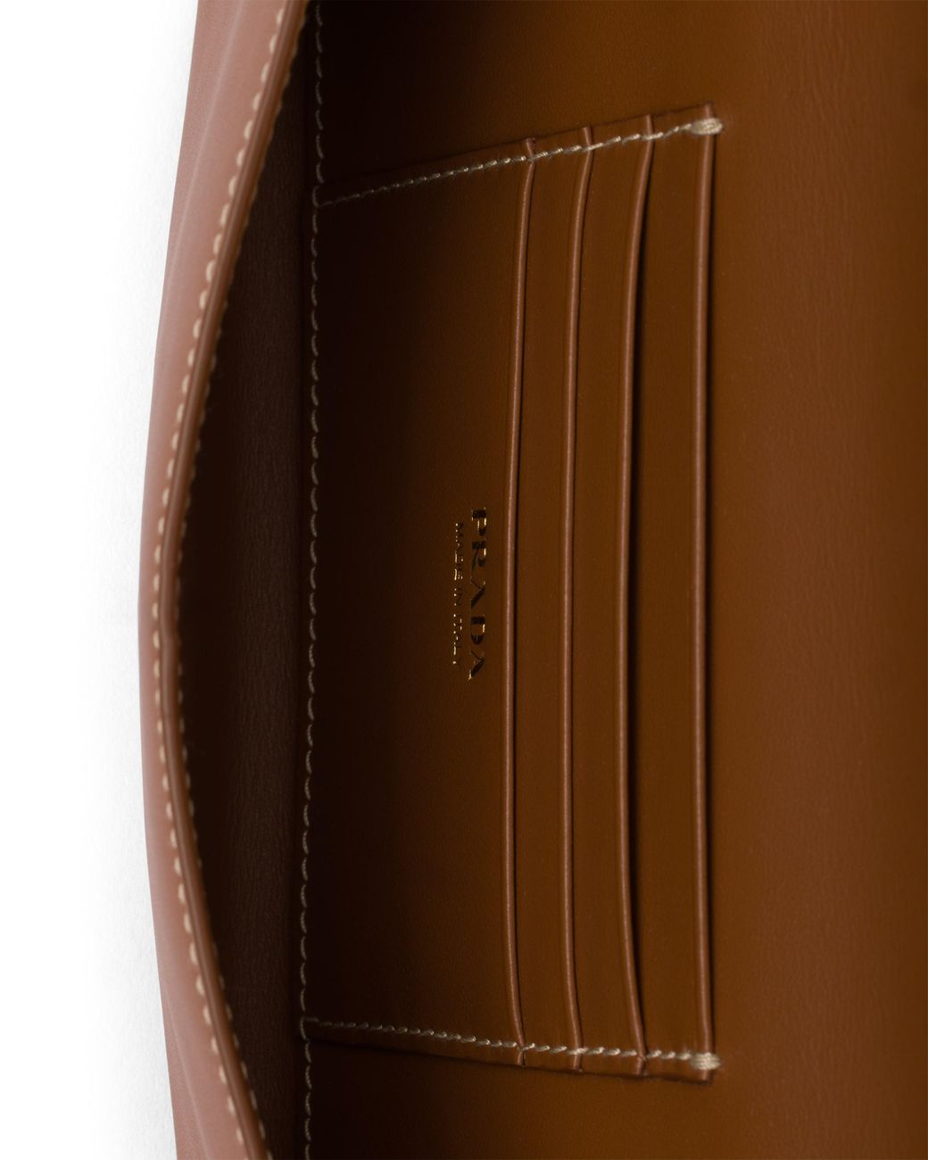 Prada Brown Leather Wallet With Shoulder Strap, Cognac